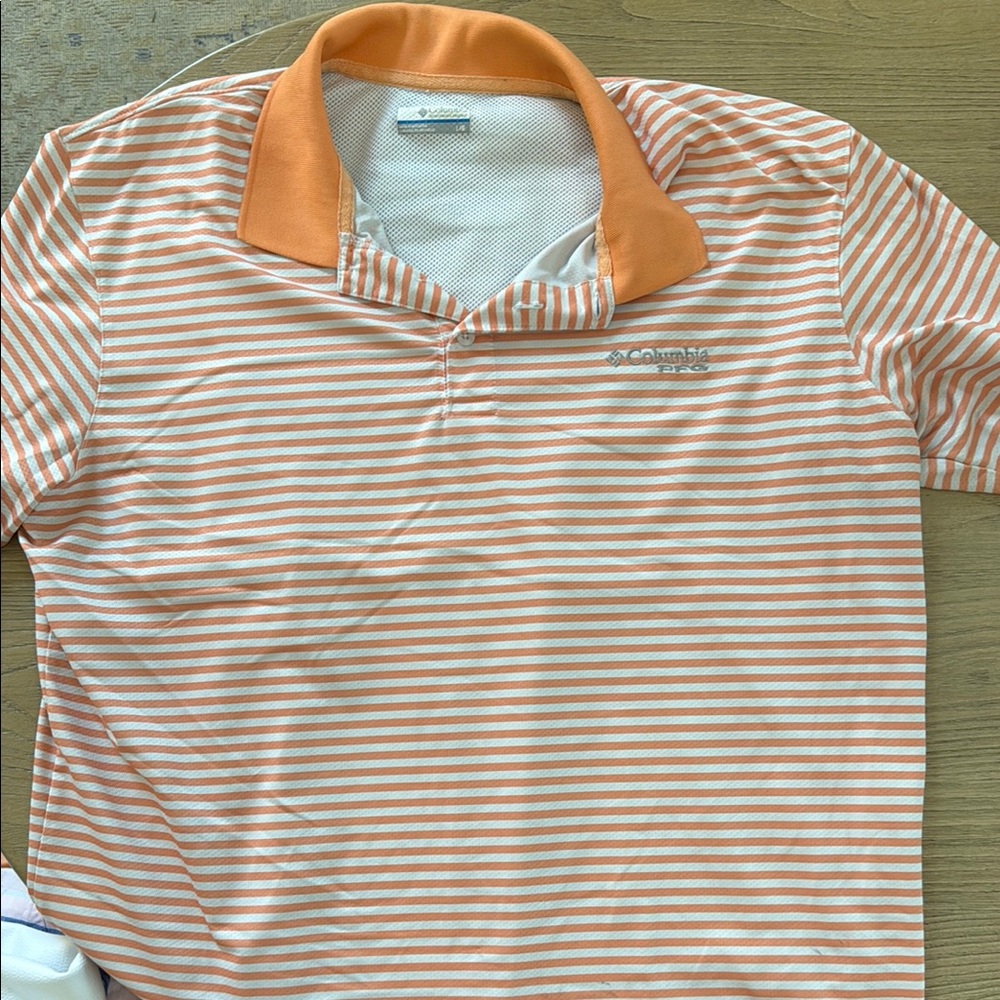 Columbia Orange and White Striped Polo Shirt